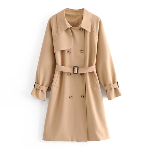 Damen Doppelreihiger Trenchcoat mit Taillengürtel und Schulterpasse Nord Taschen
