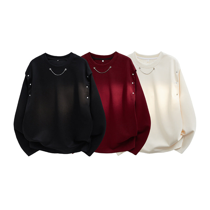 Damen Oversized Sweatshirt mit Ketten-Detail und Druckknopf-Ärmelöffnung Nord Taschen