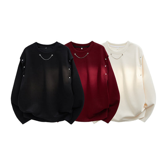 Damen Oversized Sweatshirt mit Ketten-Detail und Druckknopf-Ärmelöffnung Nord Taschen