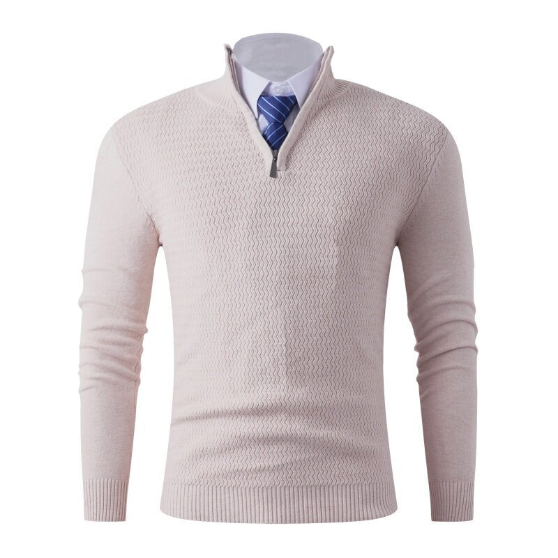 Herren feinstrickpullover mit Stehkragen und halbem Reißverschluss, Strukturstrick und schlanker Business-Casual-Passform Nord Taschen