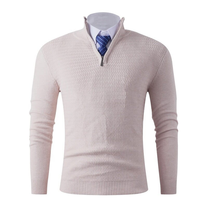 Herren feinstrickpullover mit Stehkragen und halbem Reißverschluss, Strukturstrick und schlanker Business-Casual-Passform Nord Taschen