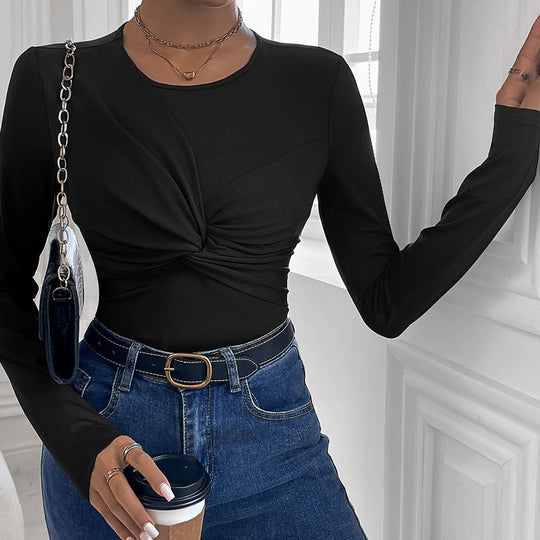 Damen Figurbetontes Langarmshirt mit Twist-Detail und Rundhalsausschnitt Nord Taschen
