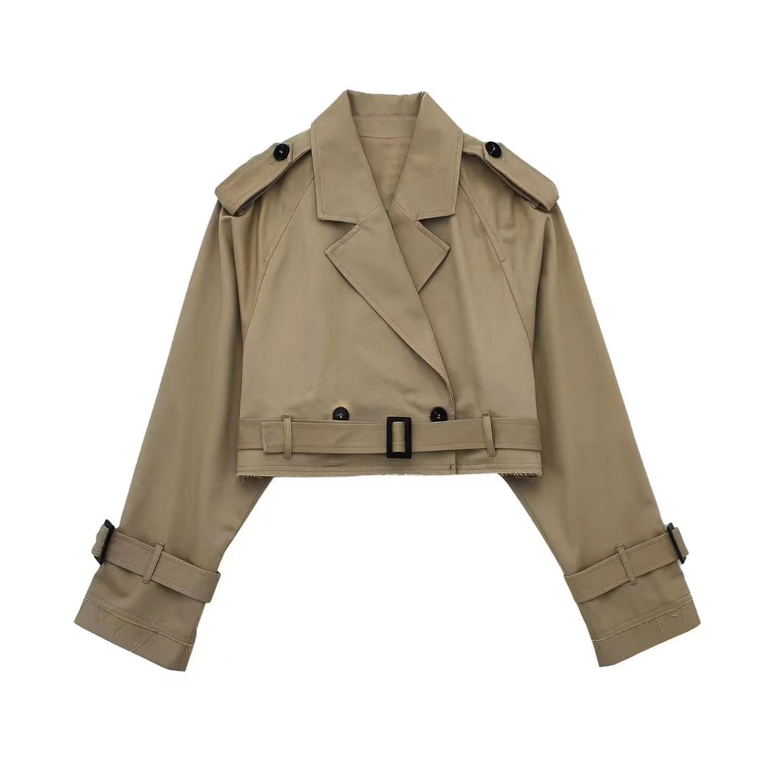 Damen Kurztrench mit Taillengürtel und Epauletten Nord Taschen