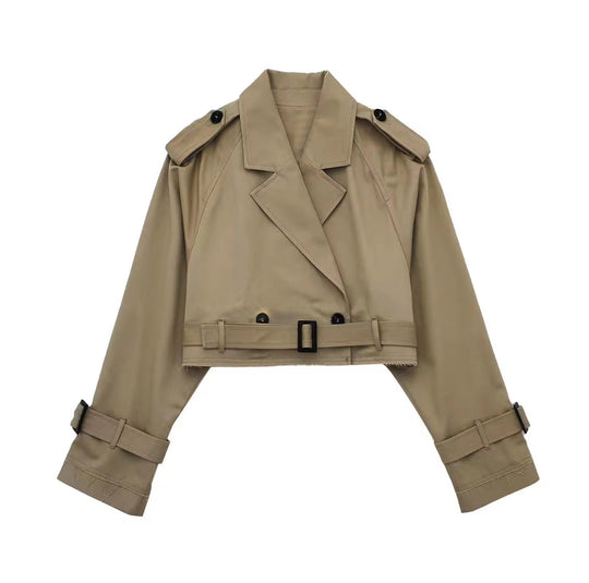 Damen Kurztrench mit Taillengürtel und Epauletten Nord Taschen