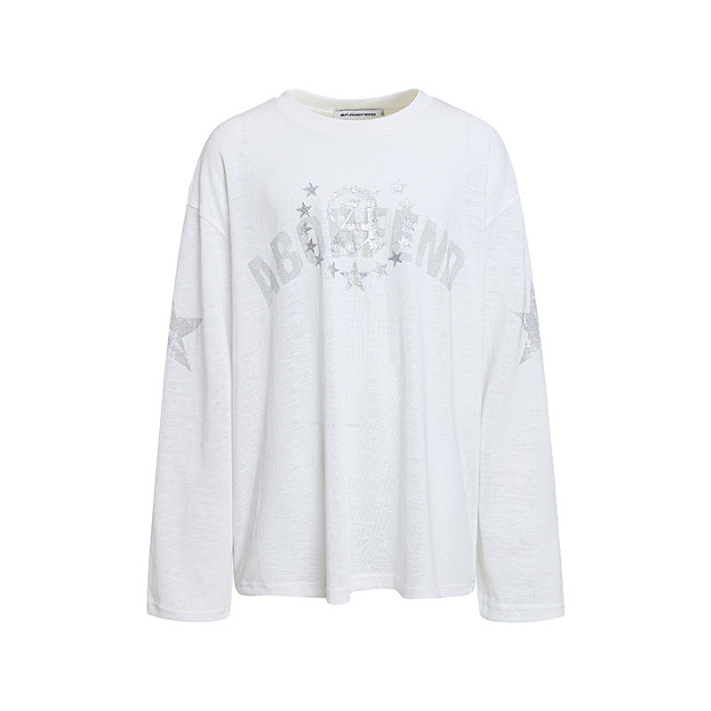 Damen Oversize-Longsleeve aus Baumwolljersey mit Glitter-Sternenprint und Rundhalsausschnitt Nord Taschen