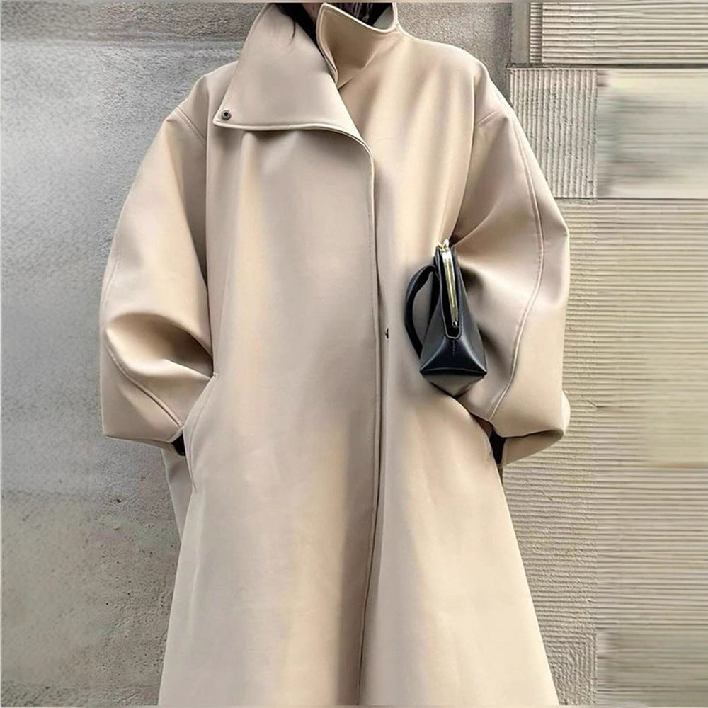 Damen Mantel im minimalistischen Midi‑Schnitt mit Stehkragen und verdeckter Knopfleiste Nord Taschen