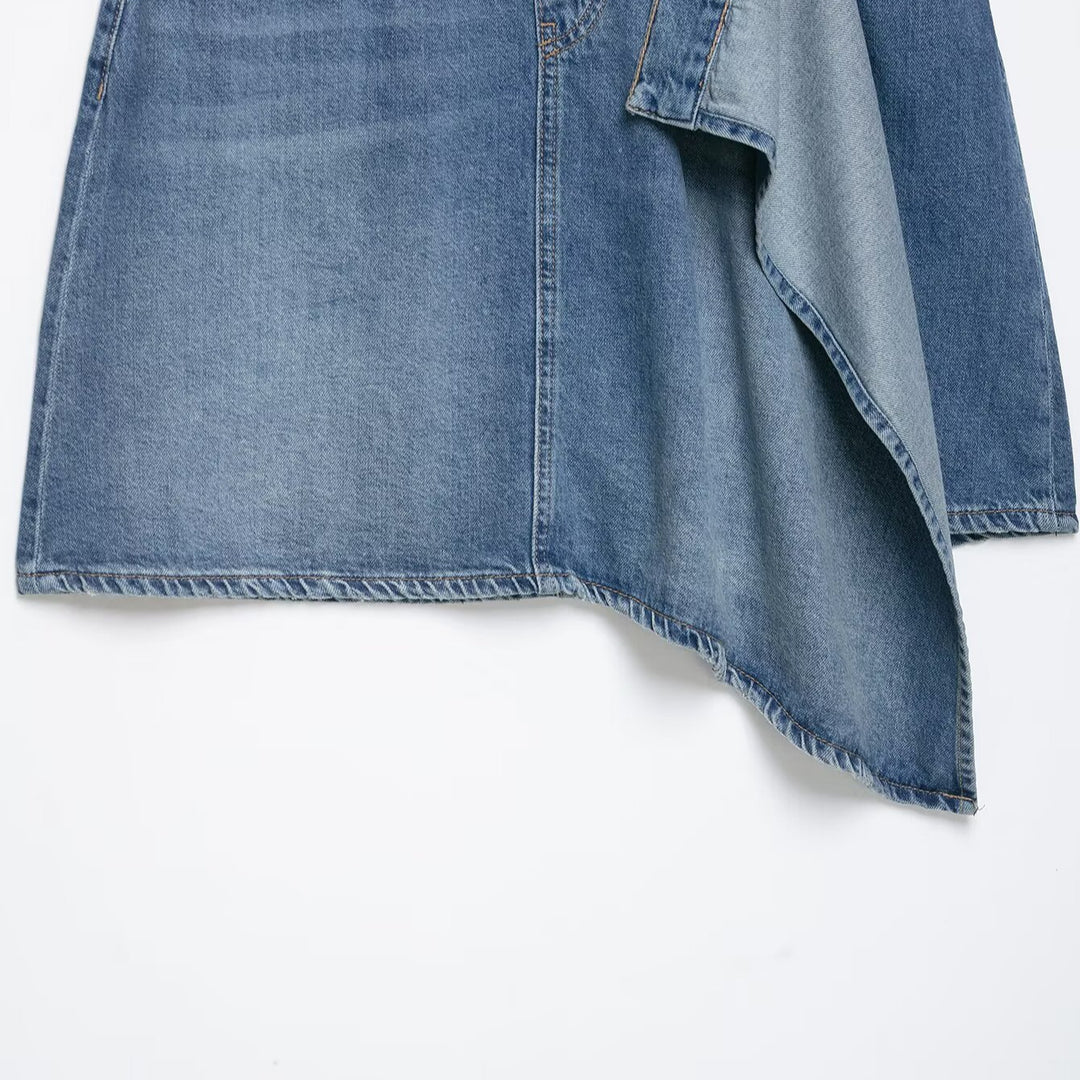 Damen Asymmetrischer Jeansrock mit A‑Linie, Fünf‑Taschen‑Details und überlappendem Volant Nord Taschen