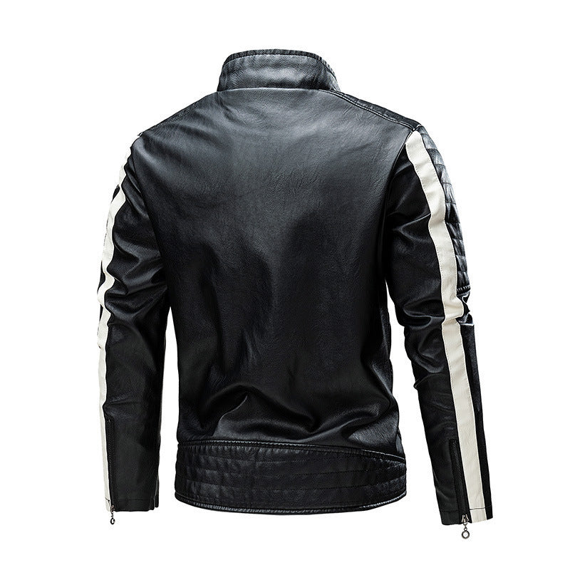 Herren Gesteppte Bikerjacke aus Kunstleder mit Kontraststreifen und Stehkragen Nord Taschen
