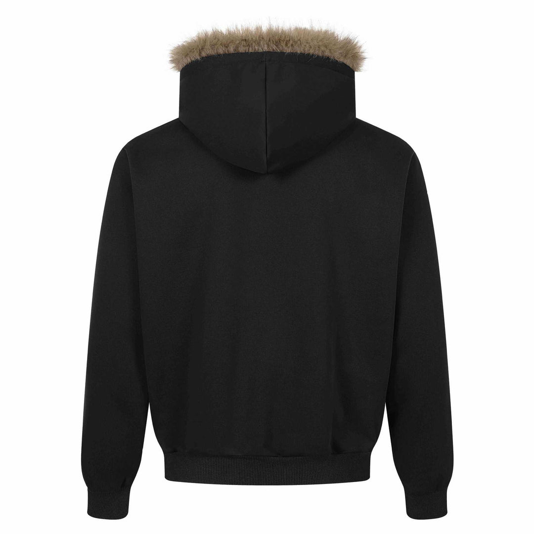 Damen Kapuzen‑Sweatjacke mit Kunstfellbesatz, Frontzip und Collage‑Print Nord Taschen