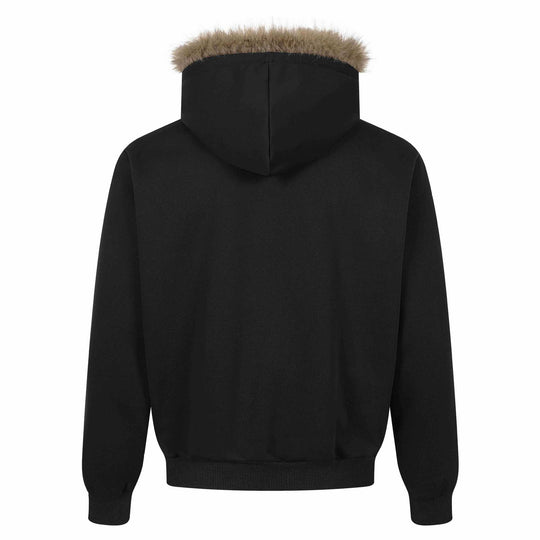 Damen Kapuzen‑Sweatjacke mit Kunstfellbesatz, Frontzip und Collage‑Print Nord Taschen
