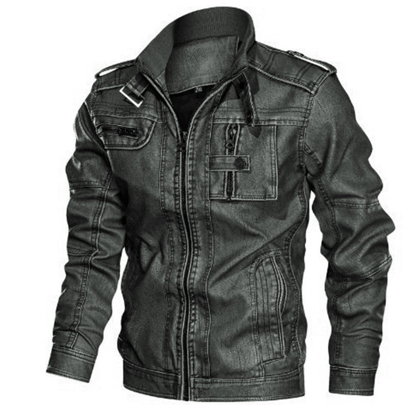 Herren Urbaner Kunstleder-Blouson mit Schulterklappen, Reißverschluss und Utility-Taschen Nord Taschen
