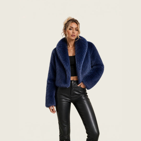Damen Kurz geschnittener Luxus‑Kunstpelz‑Bolero mit voluminösem Schalkragen Nord Taschen