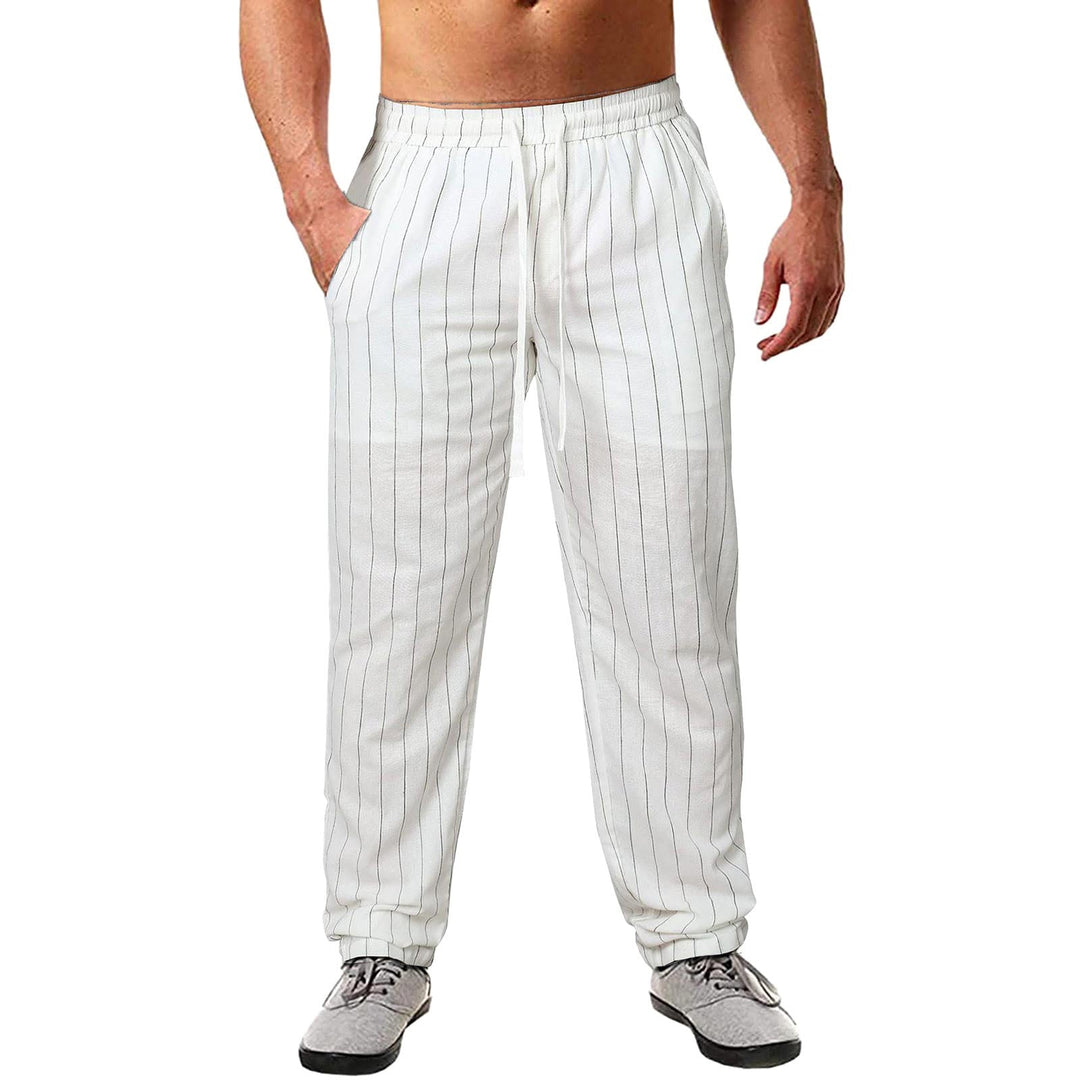Herren lässige Streifen-Hosen aus Baumwollmix mit elastischem Bund und praktischen Eingrifftaschen