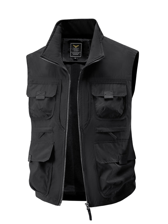 Herren Multitaschen Utility-Weste mit hohem Kragen Zwei-Wege-Reißverschluss & Mesh-Futter Nord Taschen