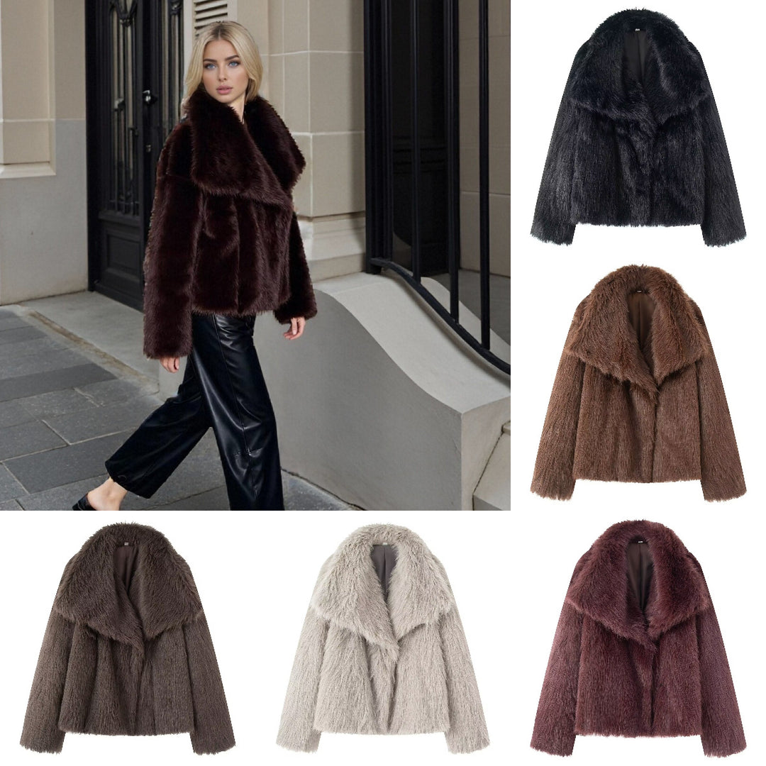 Damen Kurzer Boxy-Faux-Fur-Mantel mit großzügigem Schalkragen und weichem Innenfutter Nord Taschen