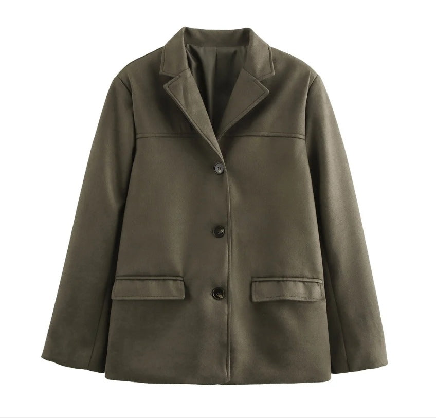 Damen 1700+ taillierter Wollmix‑Kurzblazer mit Reverskragen, durchgehender Knopfleiste und Pattentaschen Nord Taschen