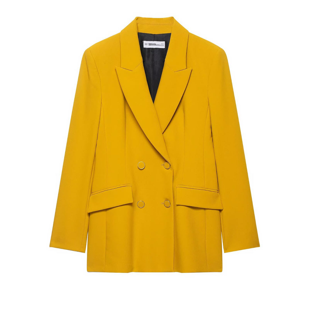 Damen Doppelreihiger Longblazer mit markanten Revers und Zierösenknöpfen Nord Taschen