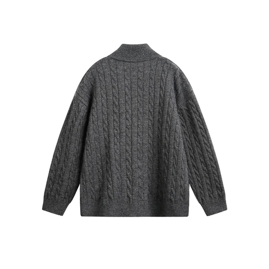 Unisex Grobstrick-Pullover mit Zopfmuster, hohem Stehkragen und Zwei-Wege-Reißverschluss Nord Taschen