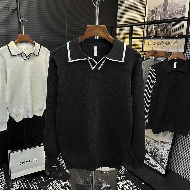 Herren Feinstrick-Polo-Pullover mit Kontrastpaspel und Hemdkragen Nord Taschen