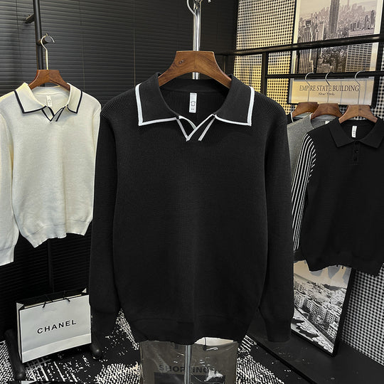 Herren Feinstrick-Polo-Pullover mit Kontrastpaspel und Hemdkragen Nord Taschen