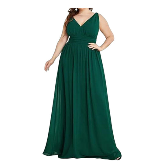 Damen Maxikleid mit eleganter A-Linie und tiefem V-Ausschnitt