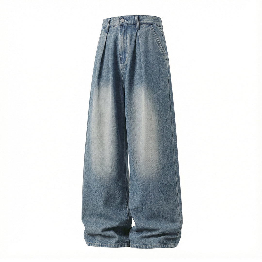 Damen High‑Waist Denim‑Palazzohose mit Bundfalten und weitem Bein Nord Taschen