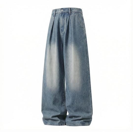 Damen High‑Waist Denim‑Palazzohose mit Bundfalten und weitem Bein Nord Taschen