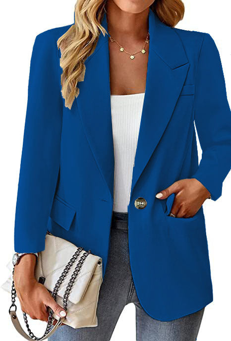 Damen Longline-Blazer im Oversize-Stil mit markantem Revers, Metallknopf und Pattentaschen Nord Taschen