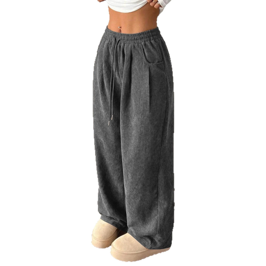 Damen Cordhose mit weitem Bein, elastischem Bund und Kordelzug Nord Taschen