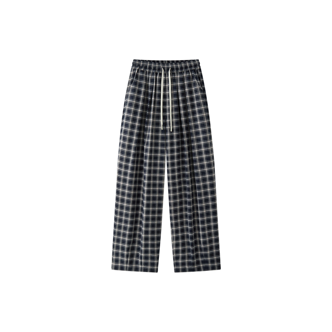 Damen Weite Karierte High-Waist Baggy-Hose mit Tunnelzug Nord Taschen