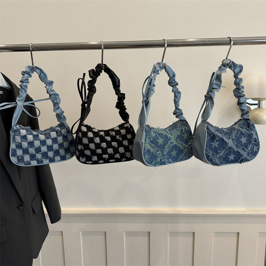 Damen Umhängetasche mit floralem Denim-Design und raffinierten Knotenakzenten Nord Taschen