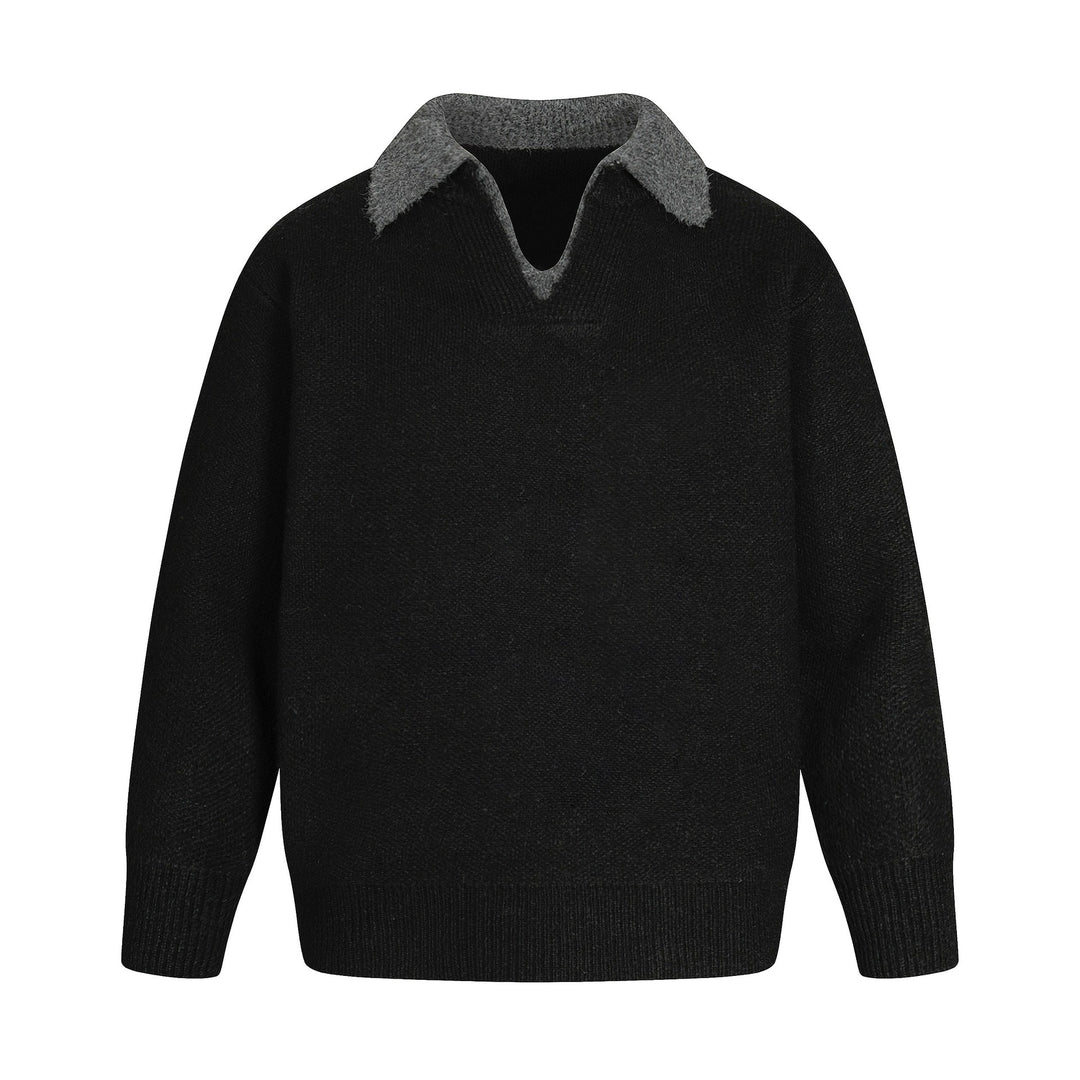 Damen Oversize Wollmix-Pullover mit kontrastpolokragen und V‑Ausschnitt Nord Taschen