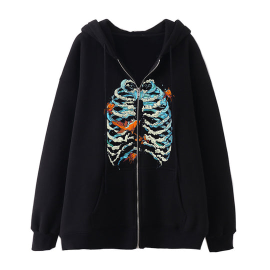 Damen nan Kapuzenjacke mit durchgehendem Reißverschluss und Rippenherz-Print Nord Taschen