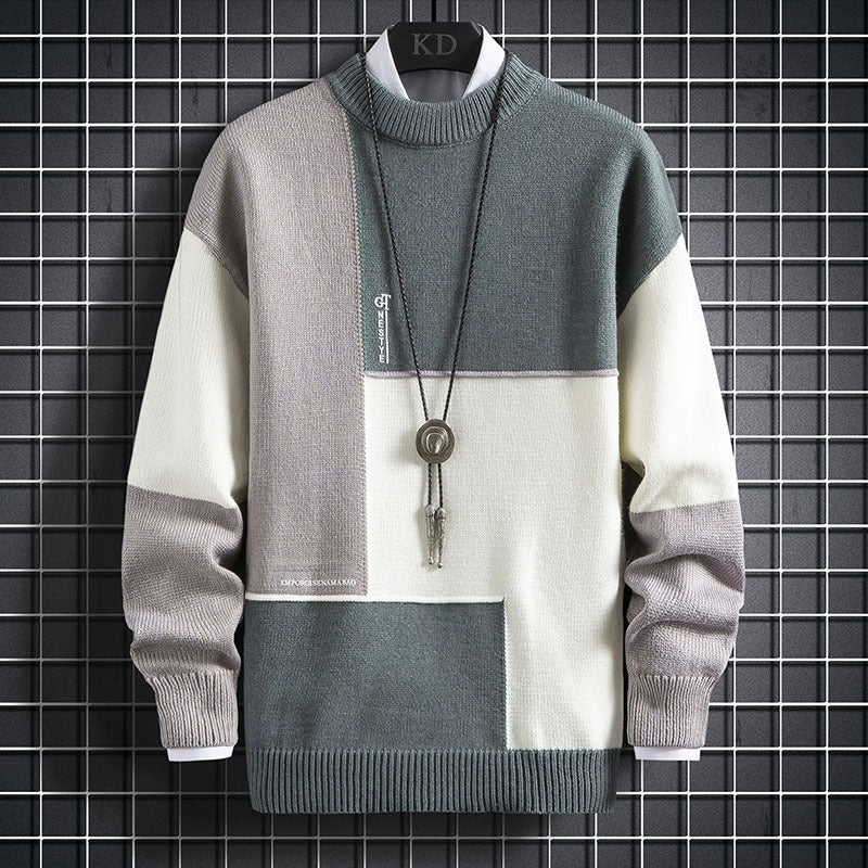 Herren blockfarbiger Oversize-Feinstrickpullover mit Stehkragen und gerippten Bündchen Nord Taschen