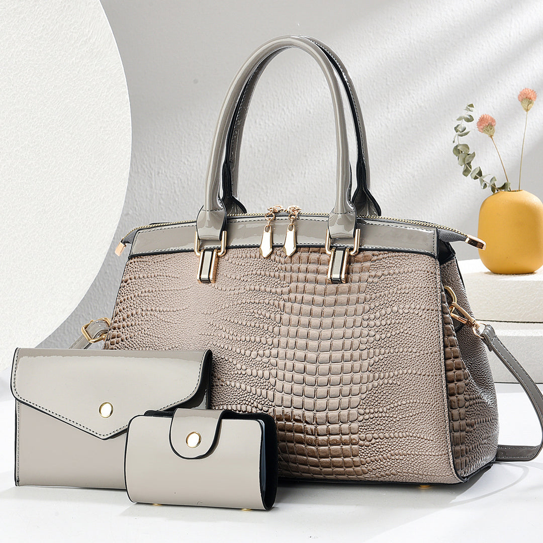 Damen elegante Handtasche mit abnehmbarem Geldbeutel und Krokodilprägung Nord Taschen