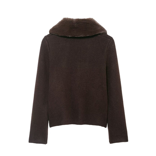 Damen Kurzgeschnittener Strickcardigan mit abnehmbarem Faux‑Fur‑Kragen Nord Taschen