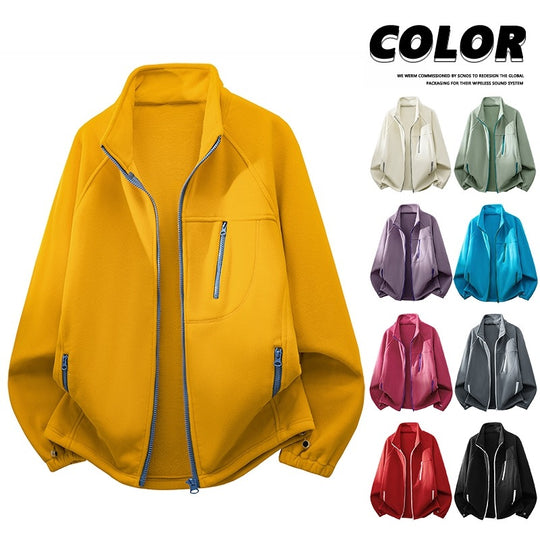 Unisex Leichte Fleecejacke mit Stehkragen, Raglanärmeln und multiplen Reißverschlusstaschen Nord Taschen