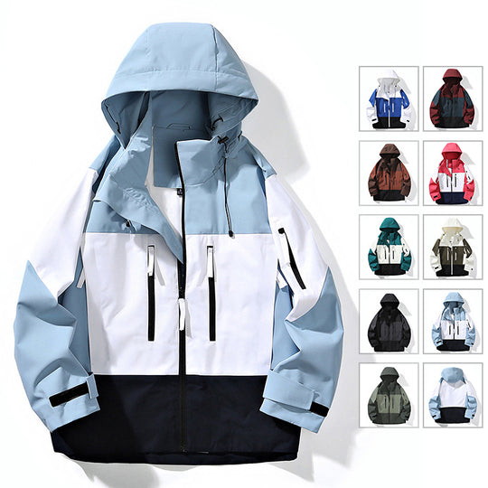 Herren Wasserabweisende Colorblock-Outdoorjacke mit Kapuze, Mehrfach-Reißverschlusstaschen und verstellbaren Bündchen Nord Taschen