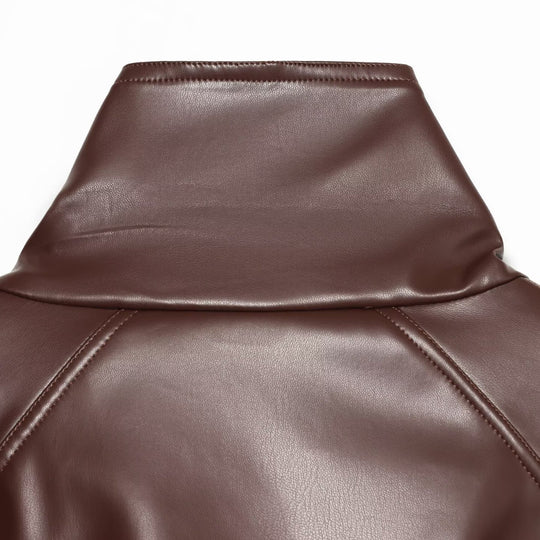 Damen Cropped Kunstlederjacke mit hochgeschlossenem Funnelkragen und Taillenband Nord Taschen