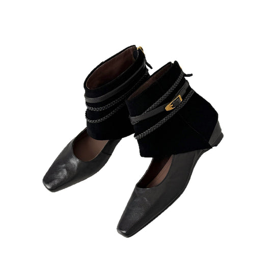 Damen Ankle‑Slipper mit umschlagbarem Velours‑Schaft und geflochtenen Zierriemen Nord Taschen