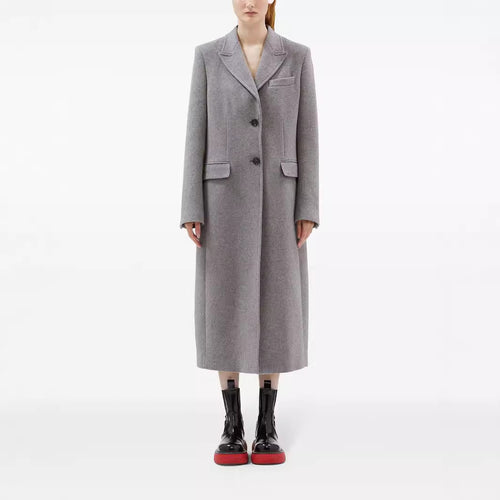 Damen Maxilanger Einreihiger Longcoat im minimalistischen Tailoring mit Pattentaschen Nord Taschen