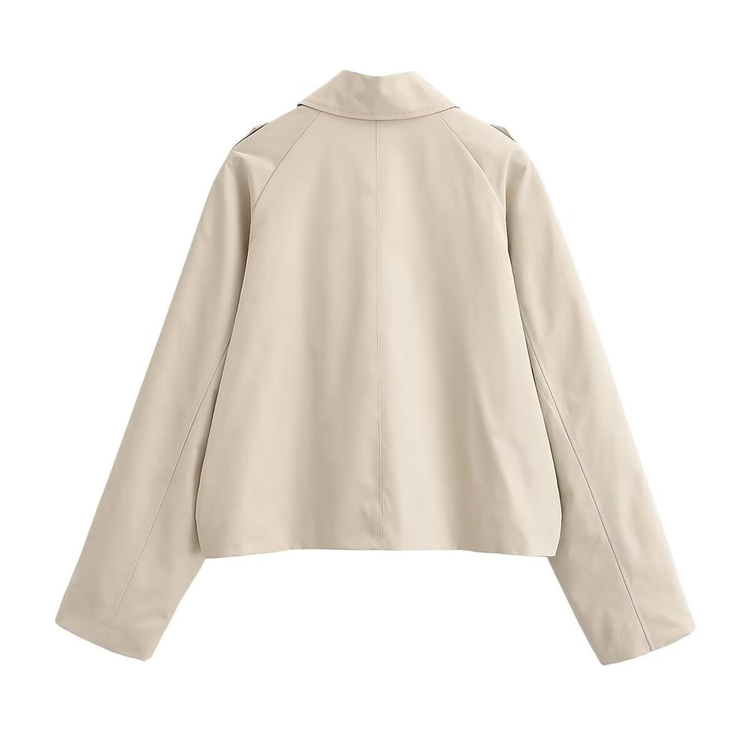 Damen Cropped Trenchjacke im Boxy‑Schnitt mit Schulterklappen und Druckknöpfen Nord Taschen