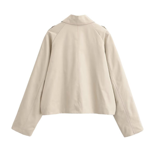 Damen Cropped Trenchjacke im Boxy‑Schnitt mit Schulterklappen und Druckknöpfen Nord Taschen