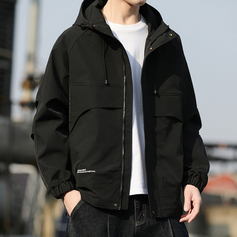 Herren Leichte Kapuzen-Utility-Windjacke mit großen Pattentaschen und elastischen Bündchen Nord Taschen