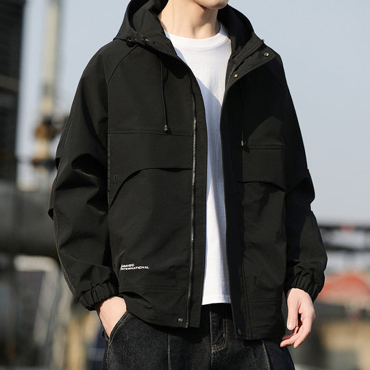 Herren Leichte Kapuzen-Utility-Windjacke mit großen Pattentaschen und elastischen Bündchen Nord Taschen
