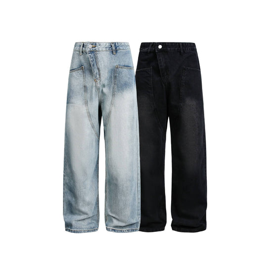 Damen Weite High‑Waist Jeans im Carpenter‑Style mit aufgesetzten Fronttaschen Nord Taschen