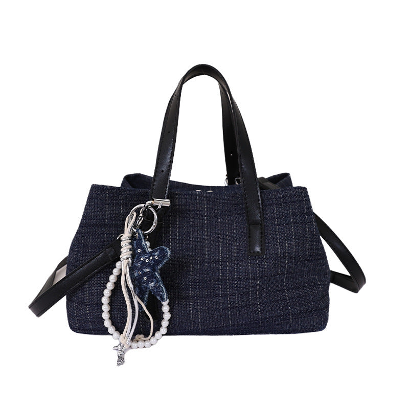 Damen Denim Shopper-Tasche mit abnehmbarem Anhänger Nord Taschen