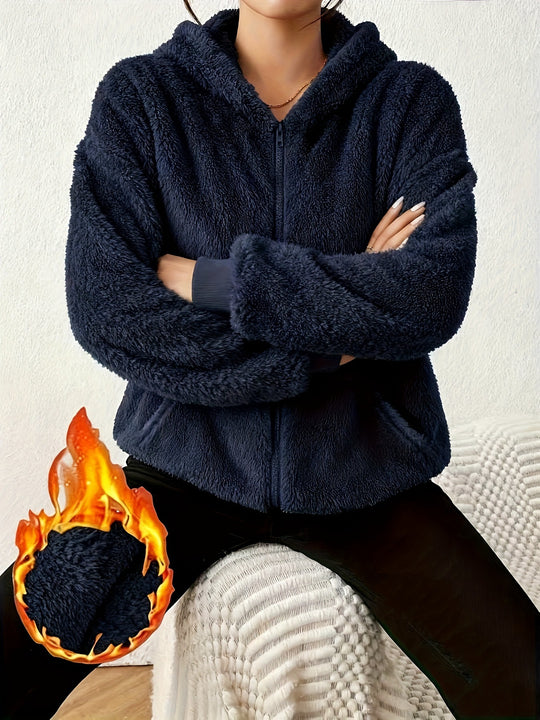 Lässiges, langes Sweatshirt in Uni-Farbe mit Kapuze – dick gefütterte, warme Jacke
