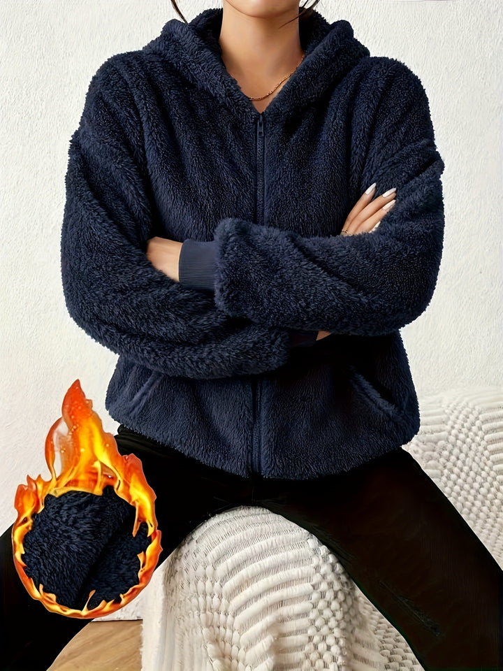 Lässiges, langes Sweatshirt in Uni-Farbe mit Kapuze – dick gefütterte, warme Jacke