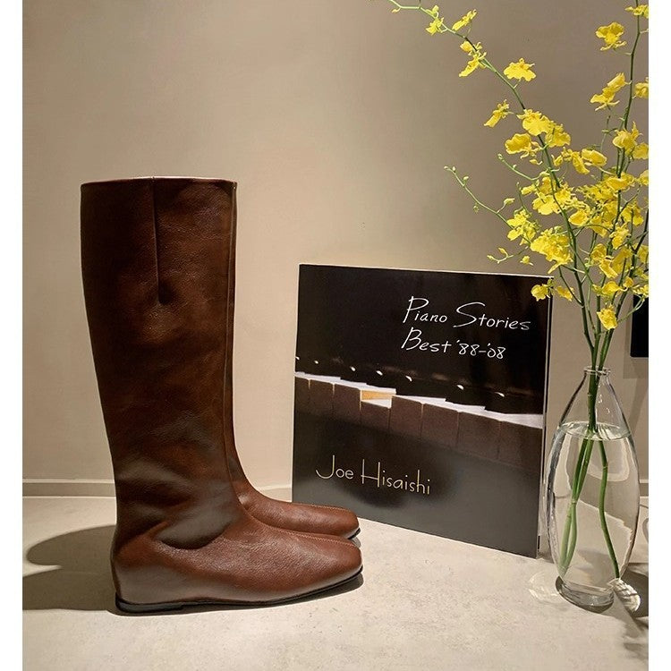Damen Kniehohe Minimalistische Glattleder-Stiefel mit ergonomischer Laufsohle Nord Taschen